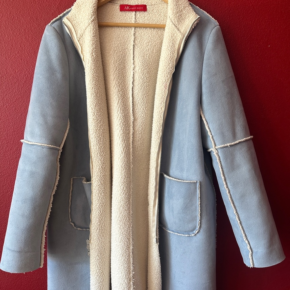 Anne Klein Light Blue and Cream Teddy Jacket